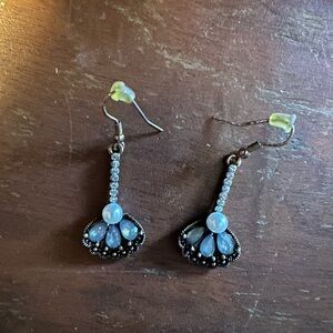 Elegant Brass-Copper Colored and Blue Teardrop Earrings